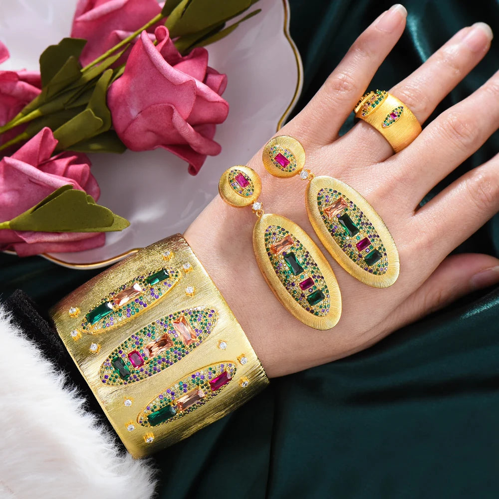 NEW Famous Brand 3Pcs Waterdrop Jewelry Sets for Women Wedding Party Cubic Zircon High End Craft Dubai Bridal Jewelry Set