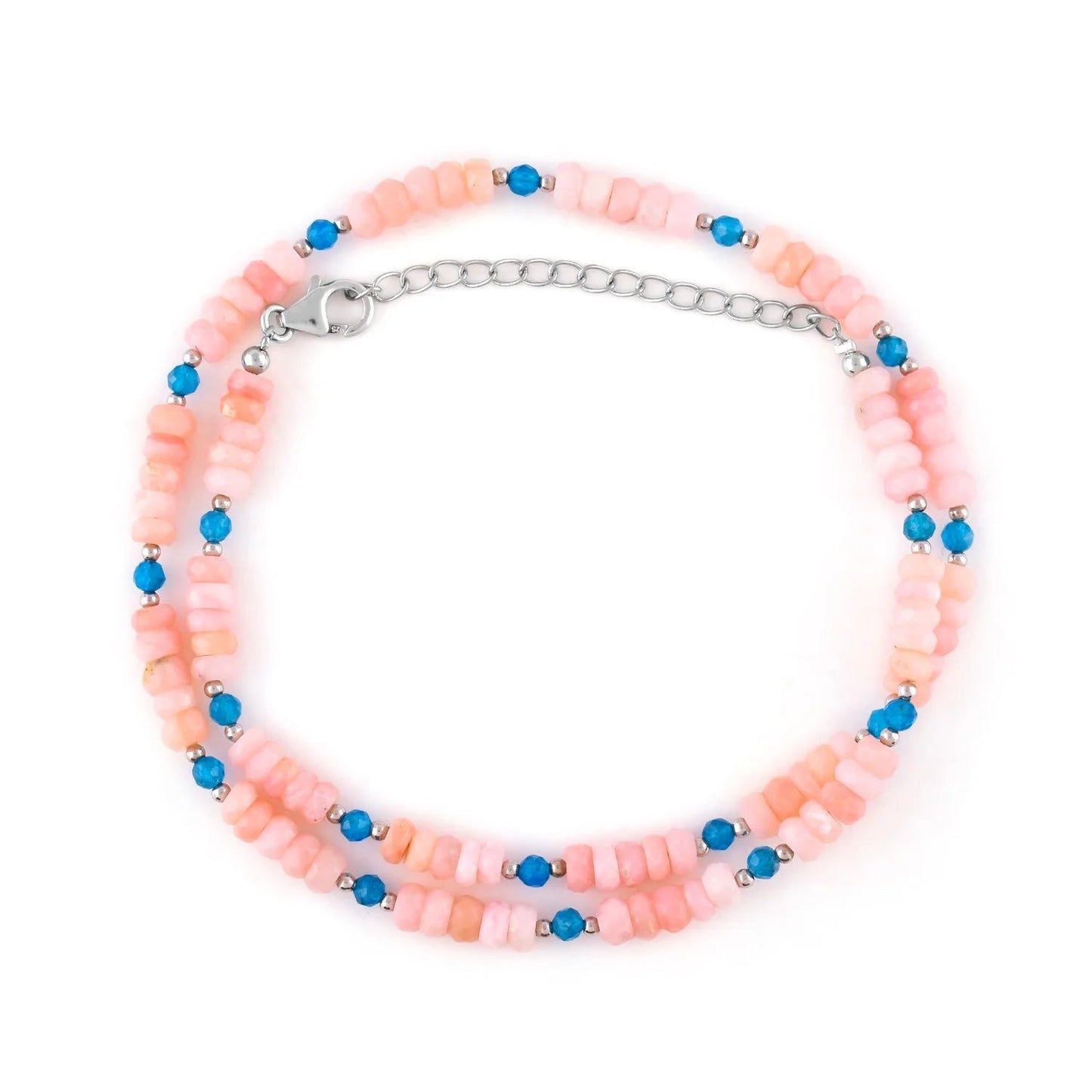 Natural Pink Opal Gemstone with Neon Apatite Beads Choker Necklace, Handmade Jewelry, October Birthstone, Gift for Women, 925 Sterling Silver Necklace 18"