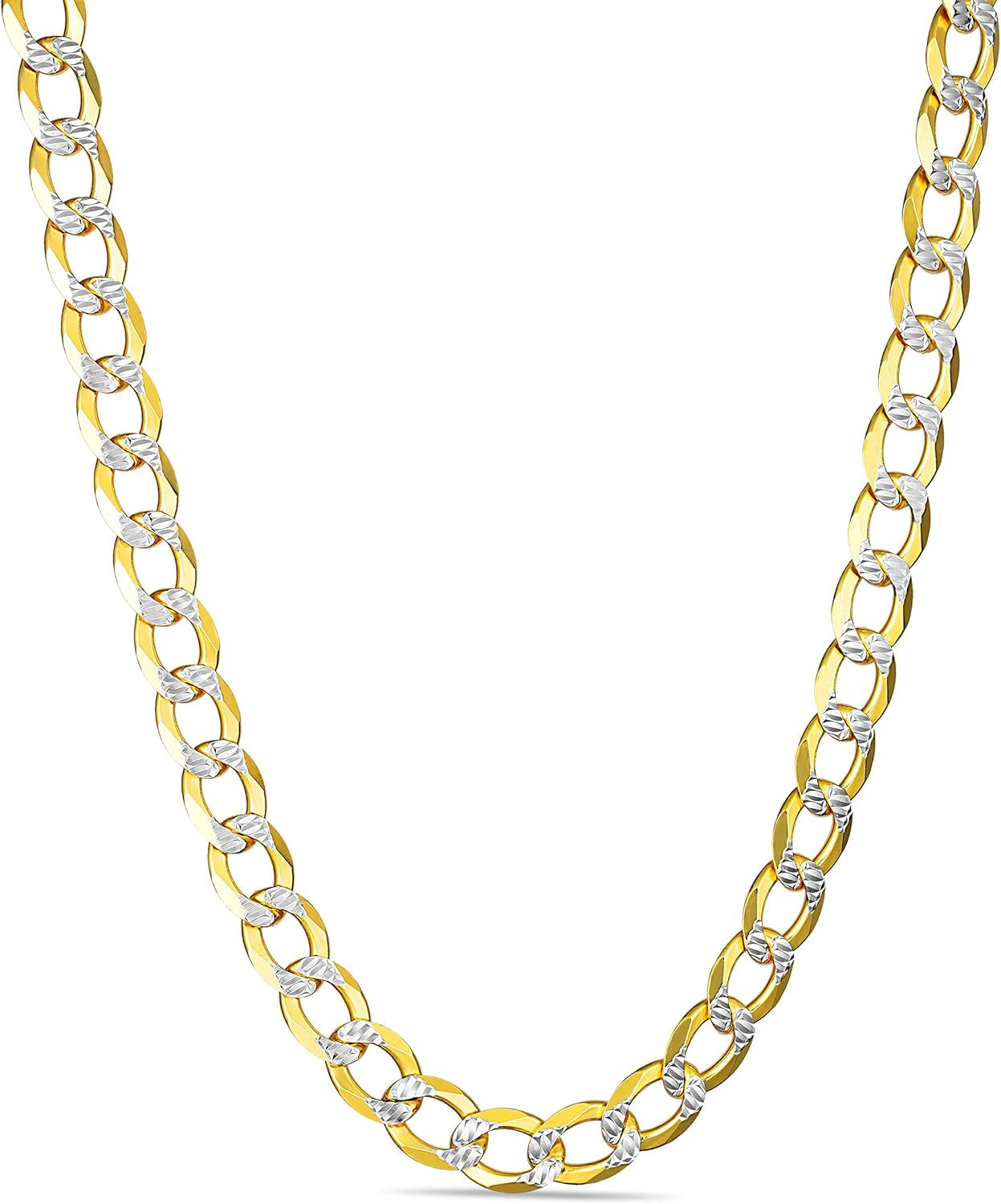 18K Gold over Solid 925 Sterling Silver Two Tone Diamond Cut Cuban Chain-3Mm, 4Mm. 4.5Mm, 5Mm, 7Mm, 8Mm, 9Mm- for Men and Women- Made in Italy