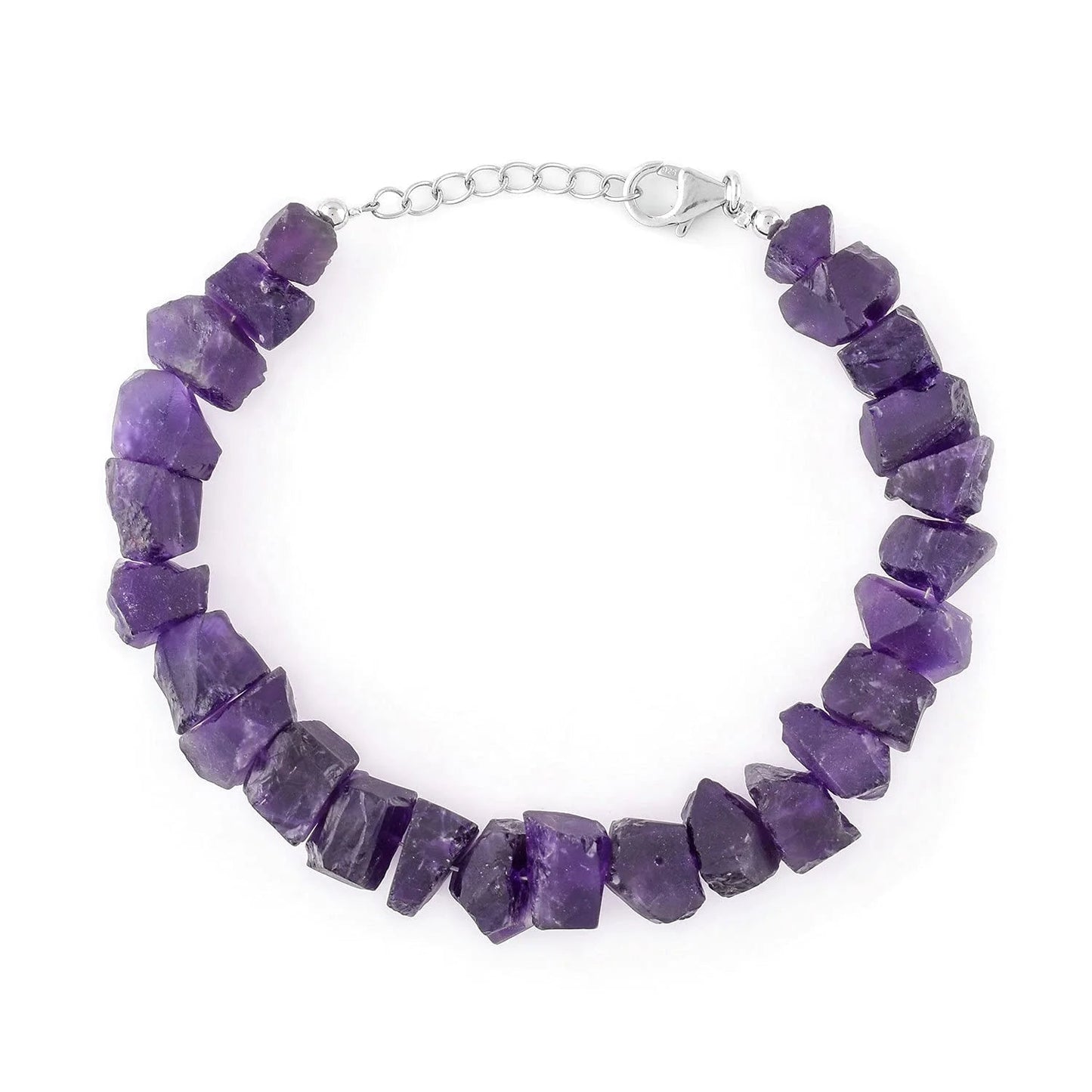 Natural Raw Amethyst Gemstone Full Bracalet, Rough Crystals, Handmade Jewelry, Healing Crystals, February Birthstone, Gift for Women, Rhodium Plating 925 Sterling Silver Bracelet 8 Inch