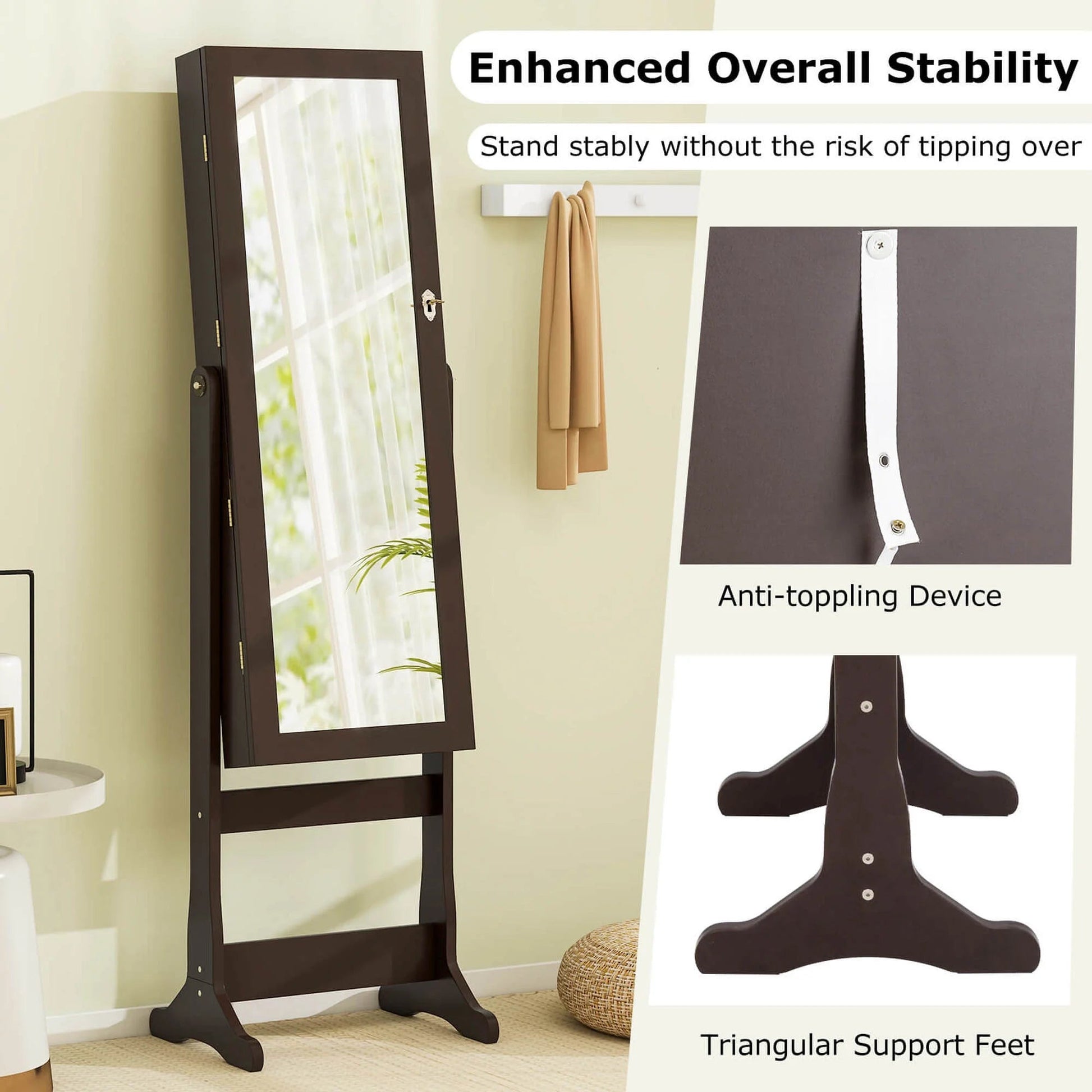 Contemporary MDF Jewelry Cabinet with LED Lights in Brown