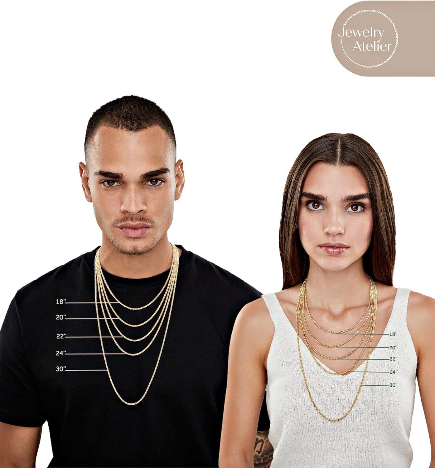 Gold Chain Necklace Collection - 14K Solid Yellow Gold Filled round Wheat/Palm Chain Necklaces for Women and Men with Different Sizes (2.5Mm, or 3.2Mm)