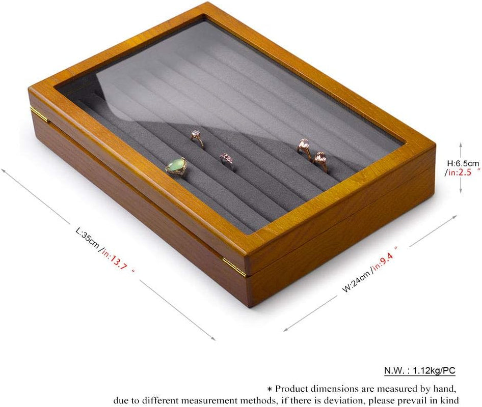 Solid Wood Jewelry Display Box Rings Earrings Organizer Case with Acrylic Lid Vintage Gift for Women