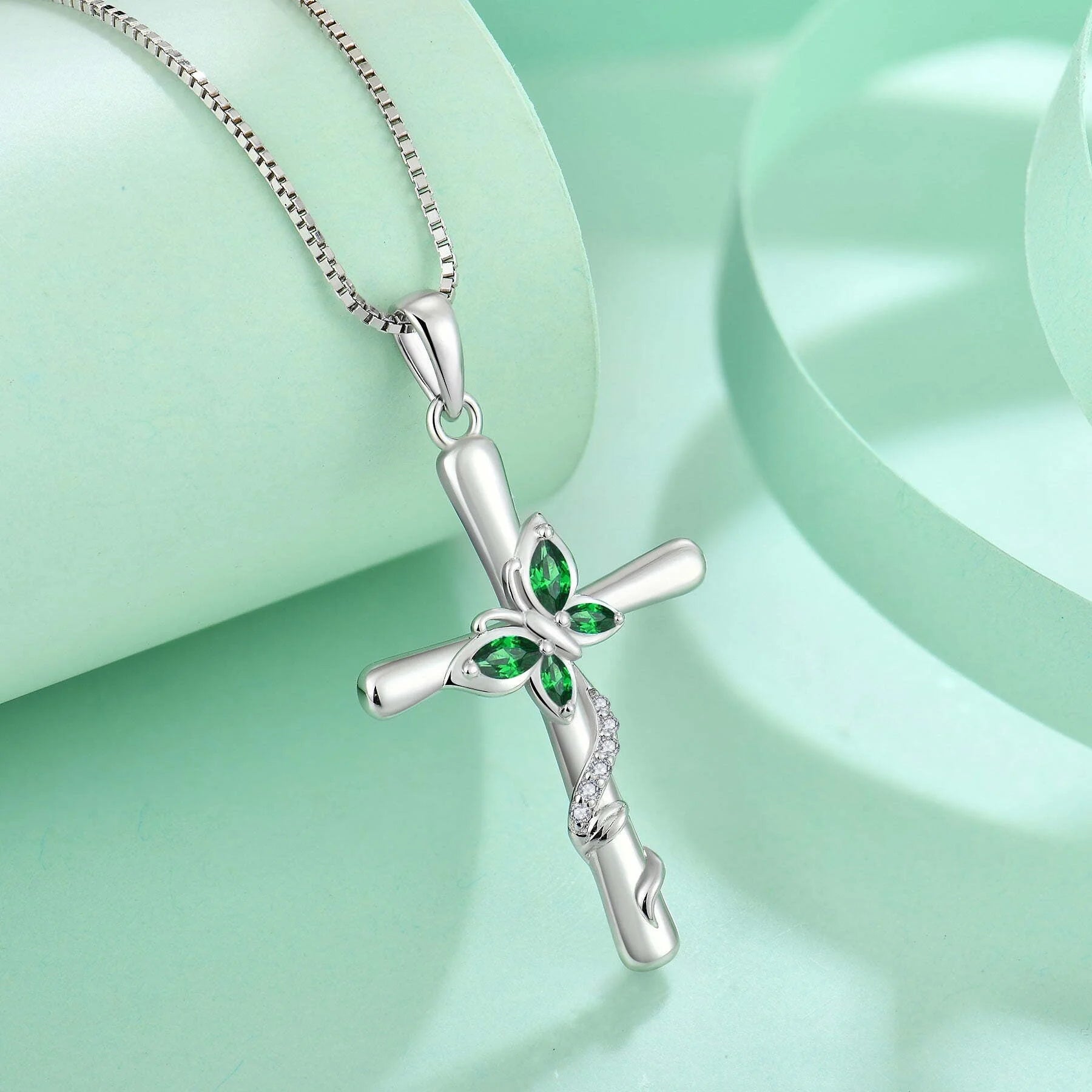 Butterfly and Cross Necklace 925 Sterling Silver Cubic Zirconia Jewelry Gifts for Women