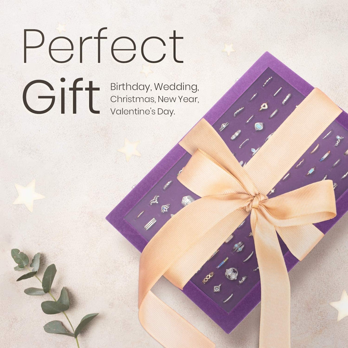 100 Slots Jewelry Ring Organizer Case, Ring Storage Tray for Multiple Rings with Clear Lid, Ring & Earring Holder Storage Box for Shows