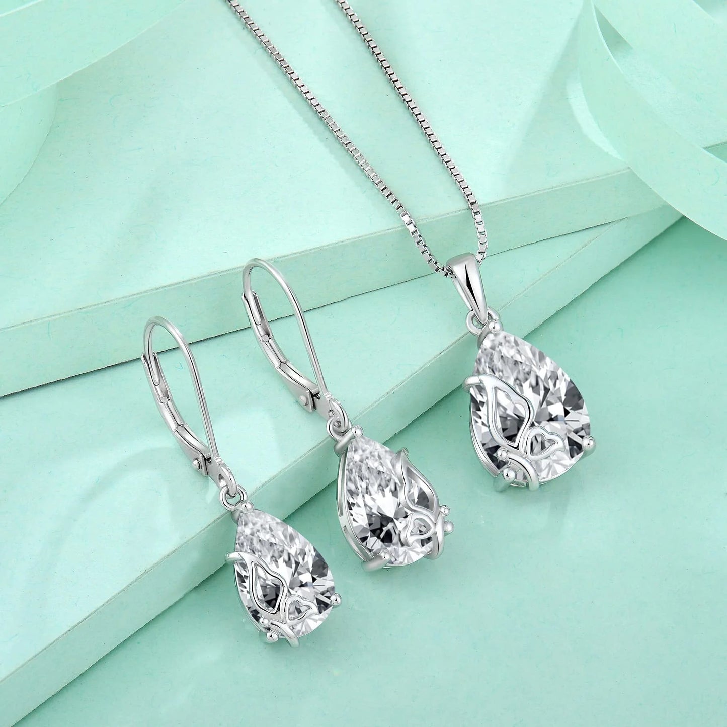 Butterfly Necklace for Women 925 Sterling Silver Teardrop Pendant April Birthstone Necklace Simulated Diamond Jewelry Gifts for Mom Wife Her