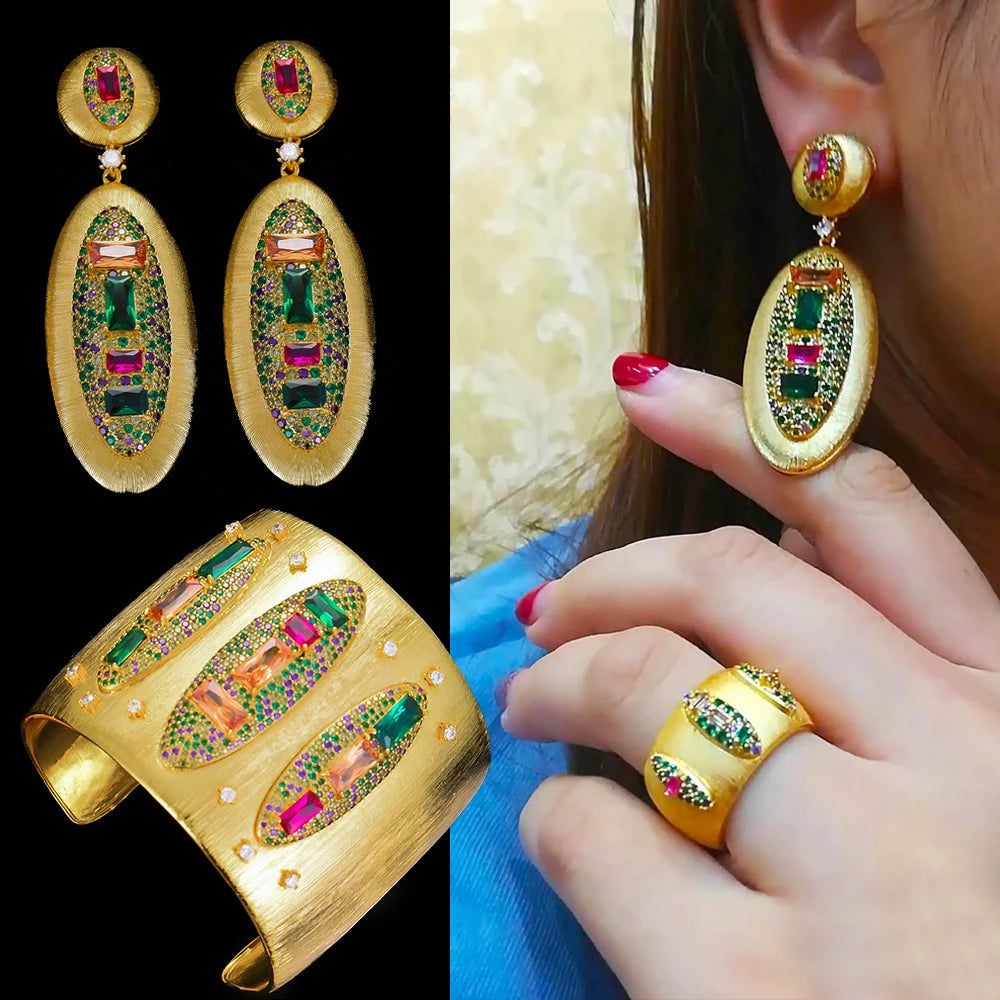 NEW Famous Brand 3Pcs Waterdrop Jewelry Sets for Women Wedding Party Cubic Zircon High End Craft Dubai Bridal Jewelry Set