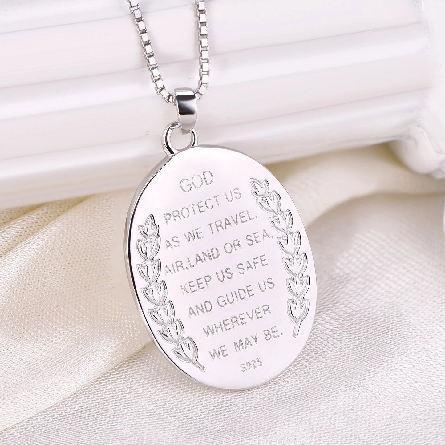 St. Christopher Necklace 925 Sterling Silver, round Coin Antiqued Religious Protector Talisman Pendant, Oval Pendant for Women