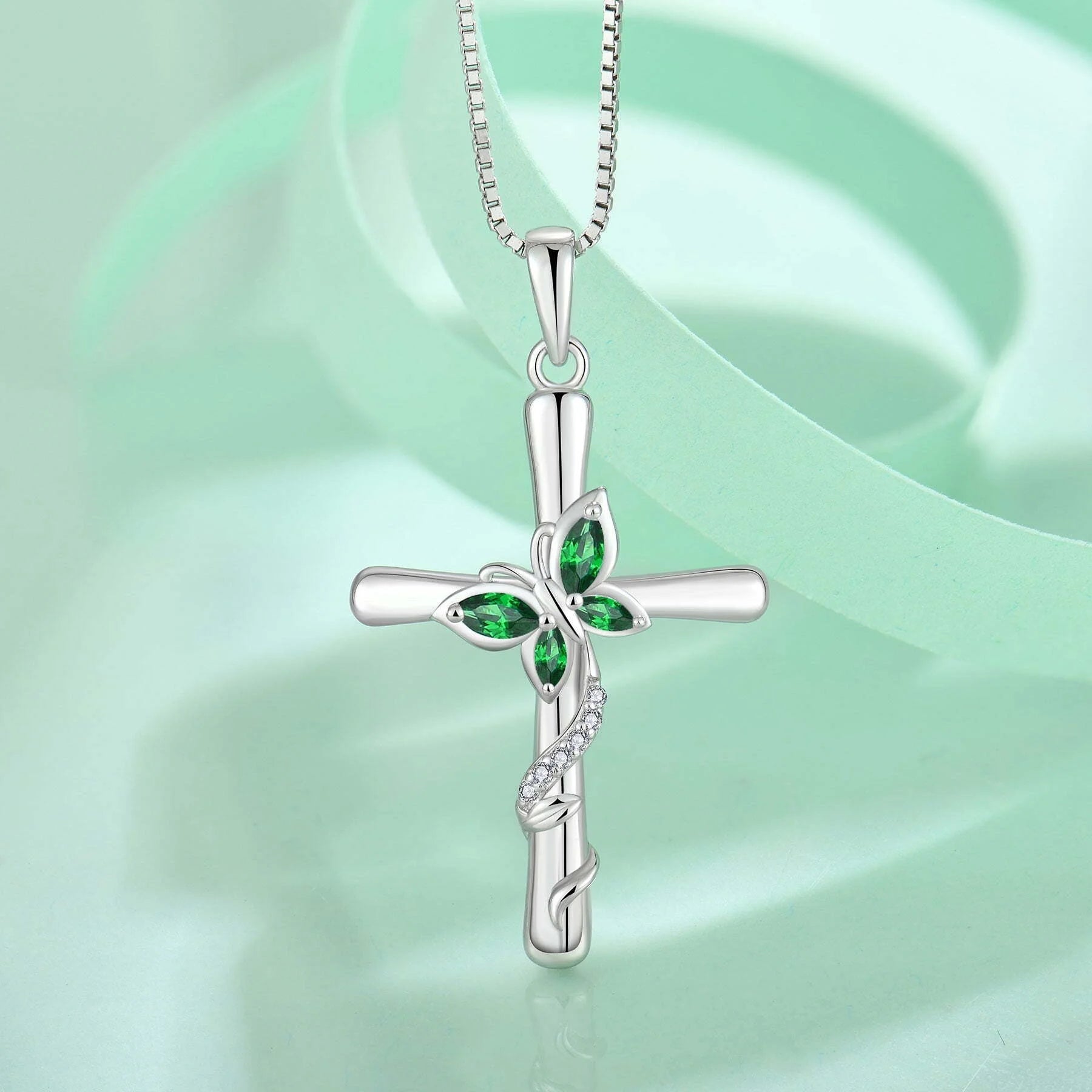 Butterfly and Cross Necklace 925 Sterling Silver Cubic Zirconia Jewelry Gifts for Women