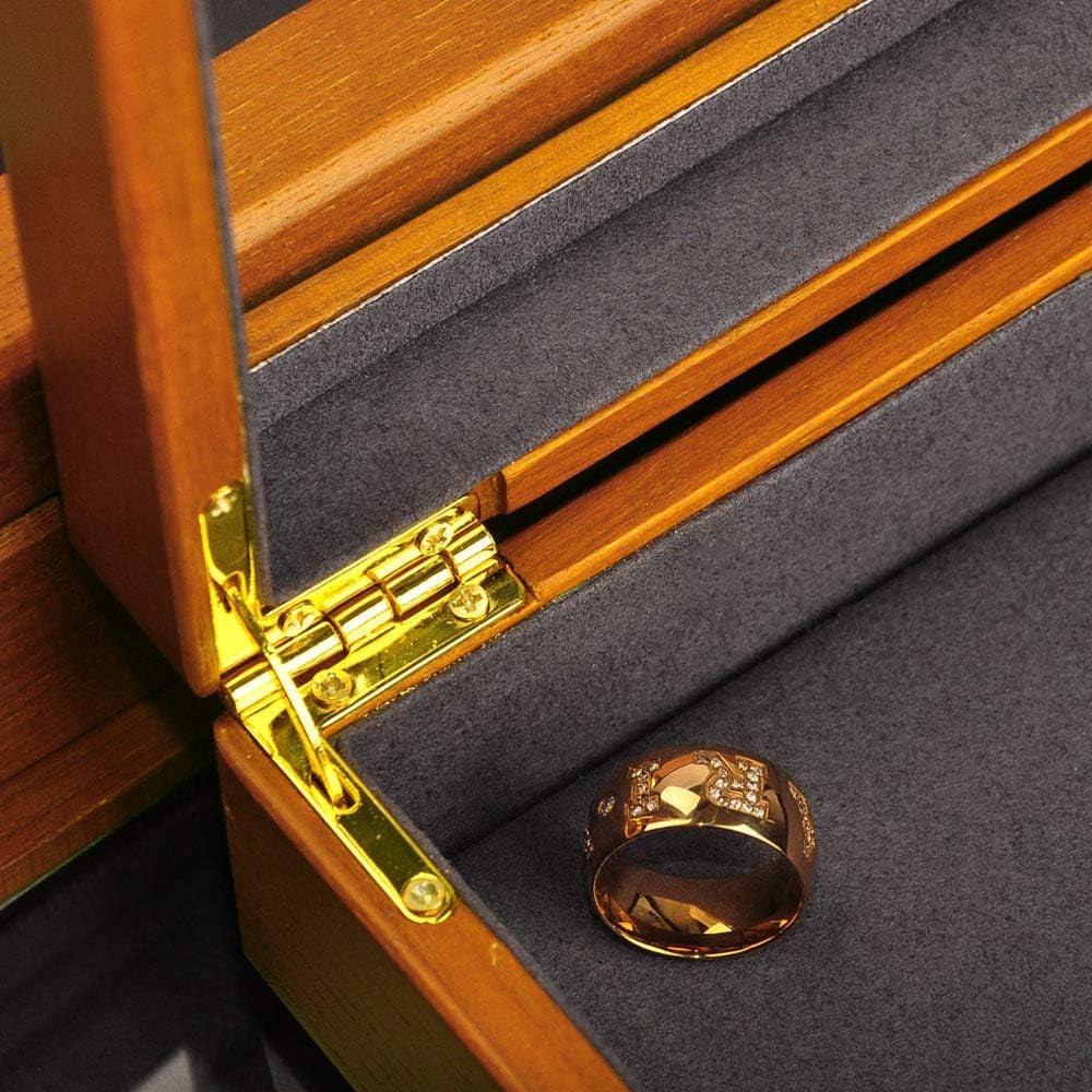 Solid Wood Jewelry Display Box Rings Earrings Organizer Case with Acrylic Lid Vintage Gift for Women