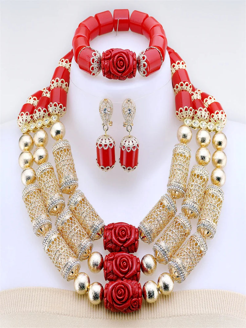 Orange African Resin Bead Necklace Jewelry Set Resin Jewelry Nigerian Jewelry Set Bridal Gift for Women Wedding