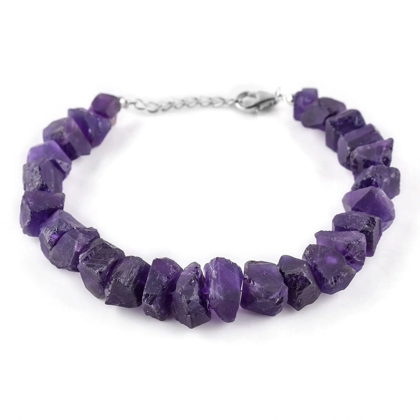 Natural Raw Amethyst Gemstone Full Bracalet, Rough Crystals, Handmade Jewelry, Healing Crystals, February Birthstone, Gift for Women, Rhodium Plating 925 Sterling Silver Bracelet 8 Inch