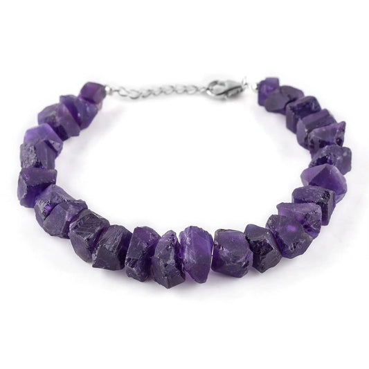 Natural Raw Amethyst Gemstone Full Bracalet, Rough Crystals, Handmade Jewelry, Healing Crystals, February Birthstone, Gift for Women, Rhodium Plating 925 Sterling Silver Bracelet 8 Inch