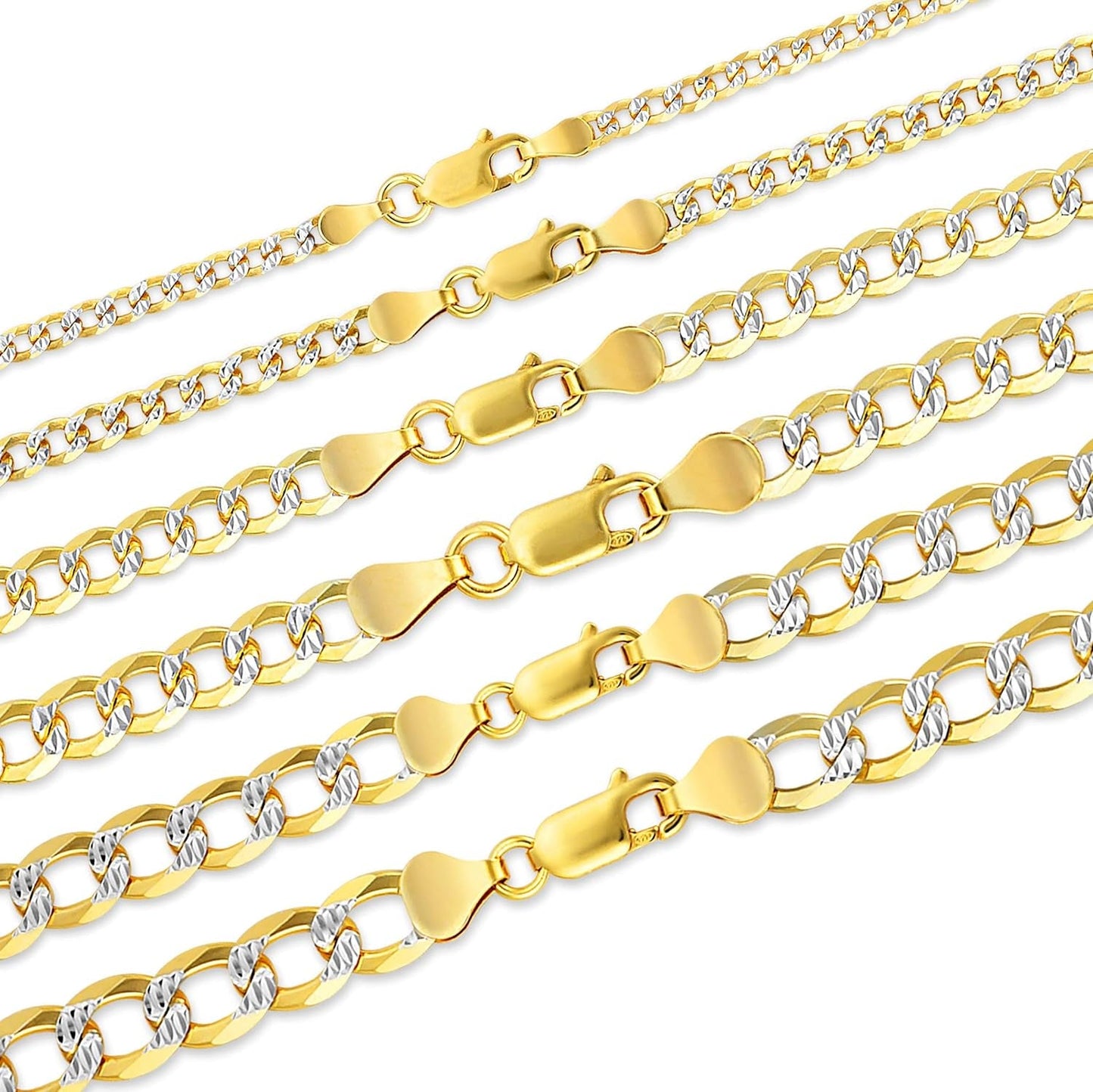 18K Gold over Solid 925 Sterling Silver Two Tone Diamond Cut Cuban Chain-3Mm, 4Mm. 4.5Mm, 5Mm, 7Mm, 8Mm, 9Mm- for Men and Women- Made in Italy
