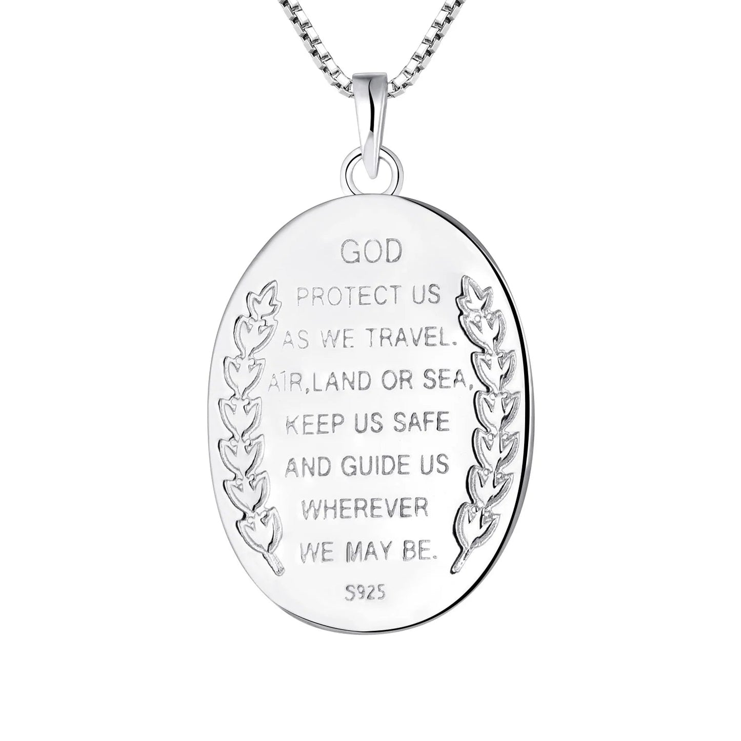 St. Christopher Necklace 925 Sterling Silver, round Coin Antiqued Religious Protector Talisman Pendant, Oval Pendant for Women