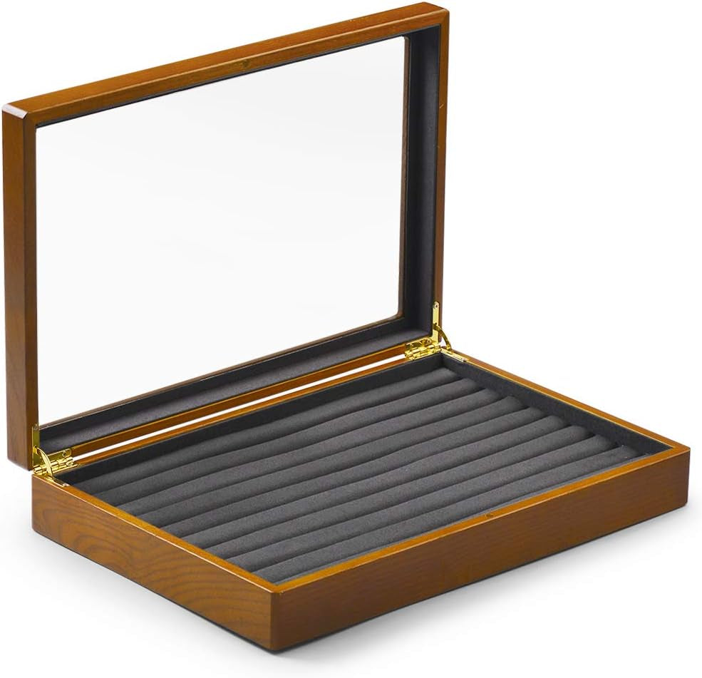 Solid Wood Jewelry Display Box Rings Earrings Organizer Case with Acrylic Lid Vintage Gift for Women