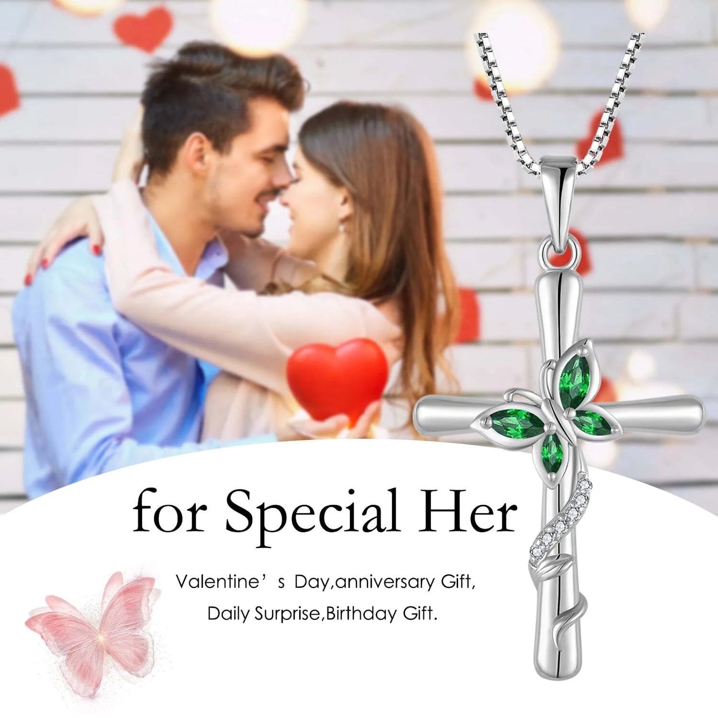 Butterfly and Cross Necklace 925 Sterling Silver Cubic Zirconia Jewelry Gifts for Women