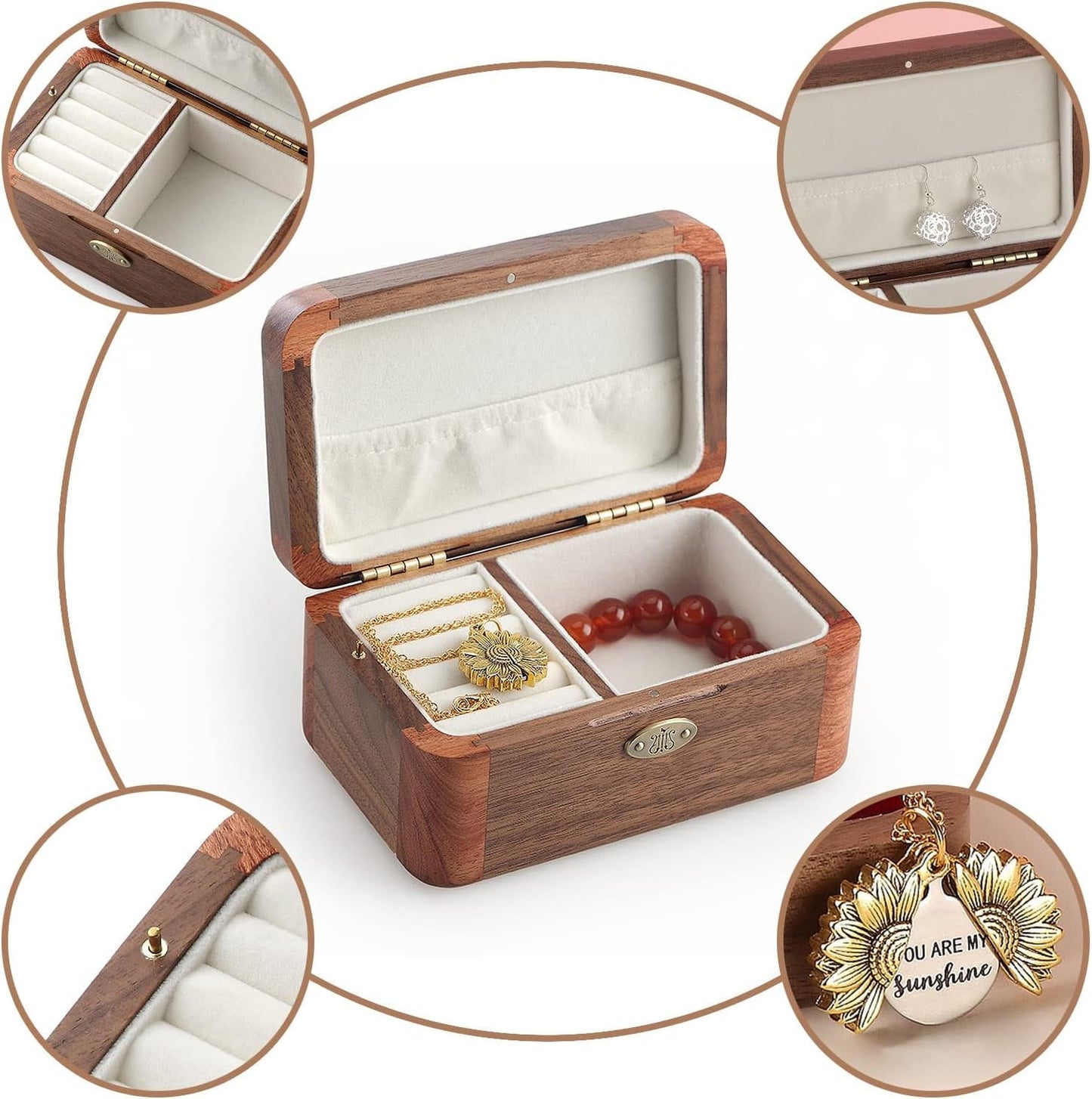 Vintage Wood Jewelry Box Music Box Trinket Box Keepsake Musical Boxs Gifts for Wedding Christmas Birthday Valentine'S Day (Walnut Wood + Rosewood Wood, Tune ; Can'T Help Falling in Love)