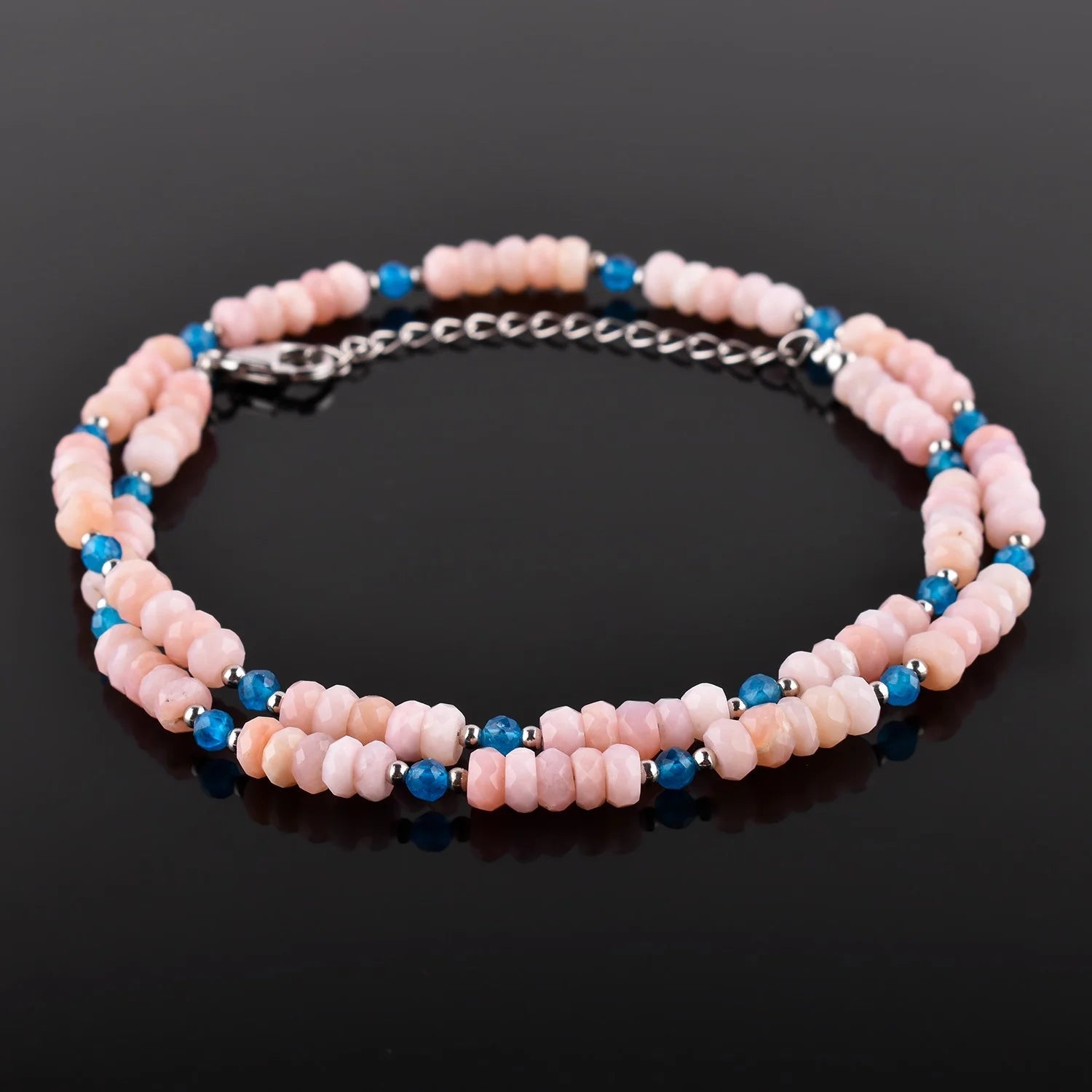 Natural Pink Opal Gemstone with Neon Apatite Beads Choker Necklace, Handmade Jewelry, October Birthstone, Gift for Women, 925 Sterling Silver Necklace 18"