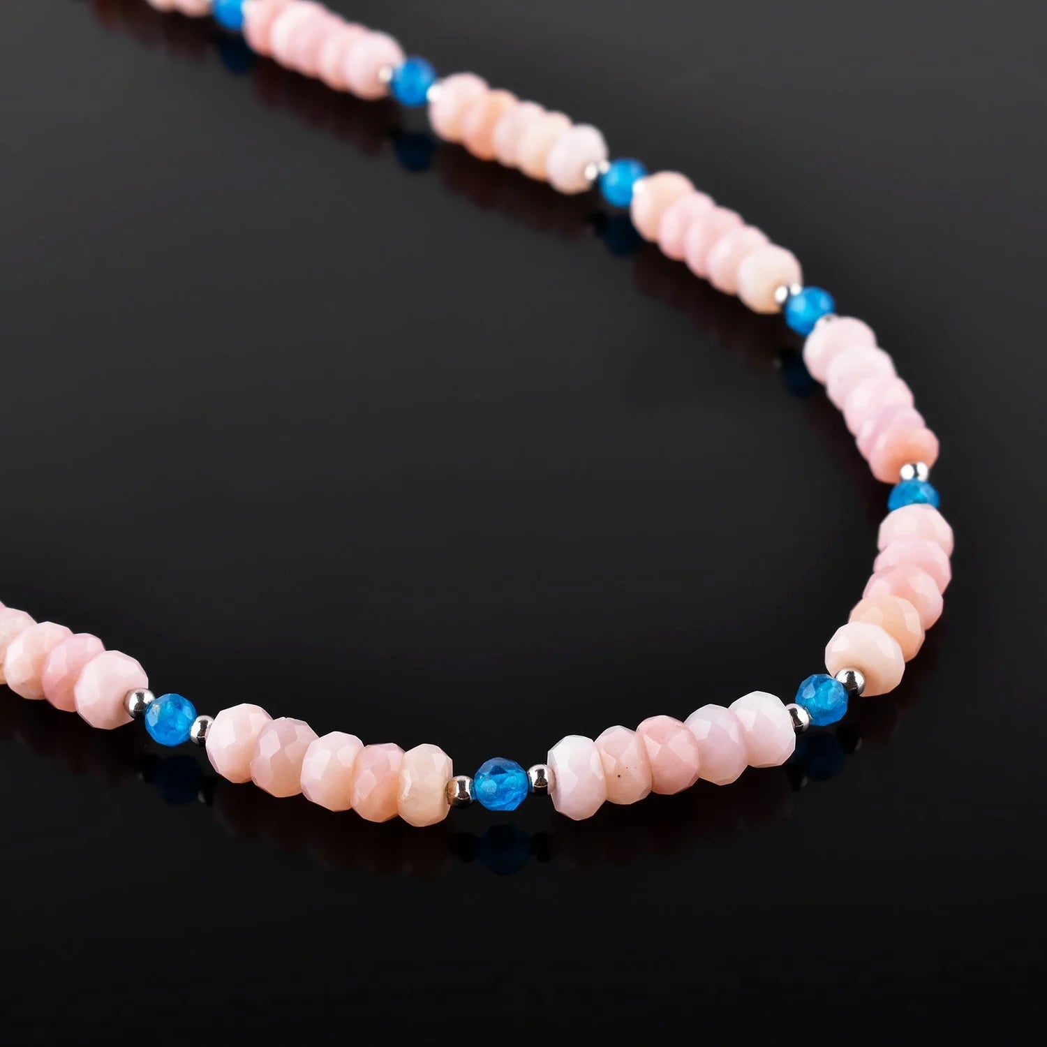 Natural Pink Opal Gemstone with Neon Apatite Beads Choker Necklace, Handmade Jewelry, October Birthstone, Gift for Women, 925 Sterling Silver Necklace 18"
