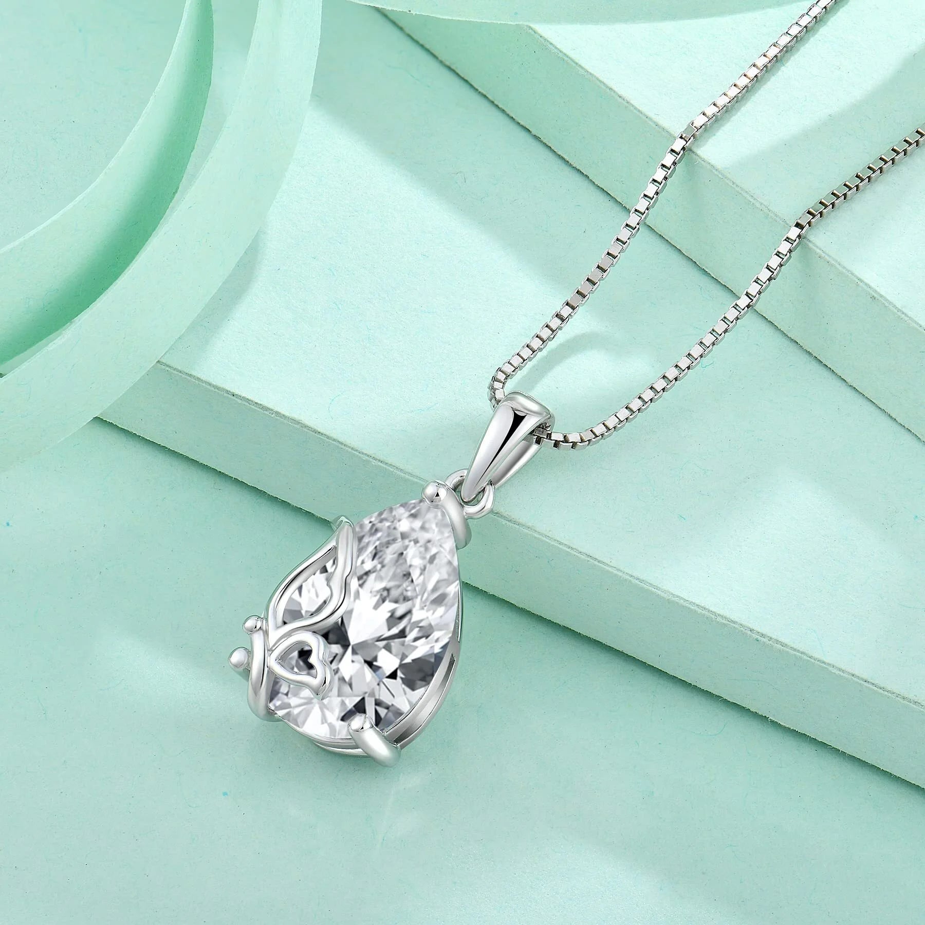 Butterfly Necklace for Women 925 Sterling Silver Teardrop Pendant April Birthstone Necklace Simulated Diamond Jewelry Gifts for Mom Wife Her