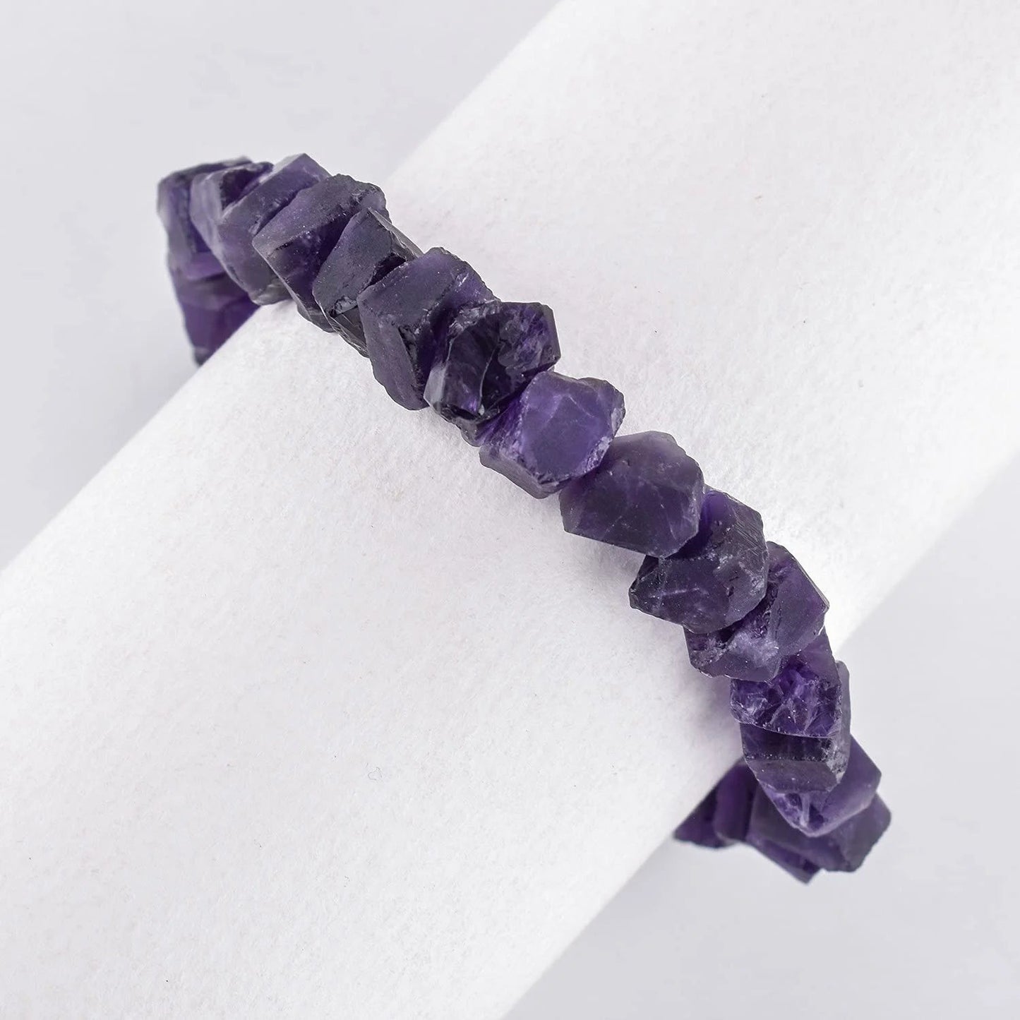 Natural Raw Amethyst Gemstone Full Bracalet, Rough Crystals, Handmade Jewelry, Healing Crystals, February Birthstone, Gift for Women, Rhodium Plating 925 Sterling Silver Bracelet 8 Inch