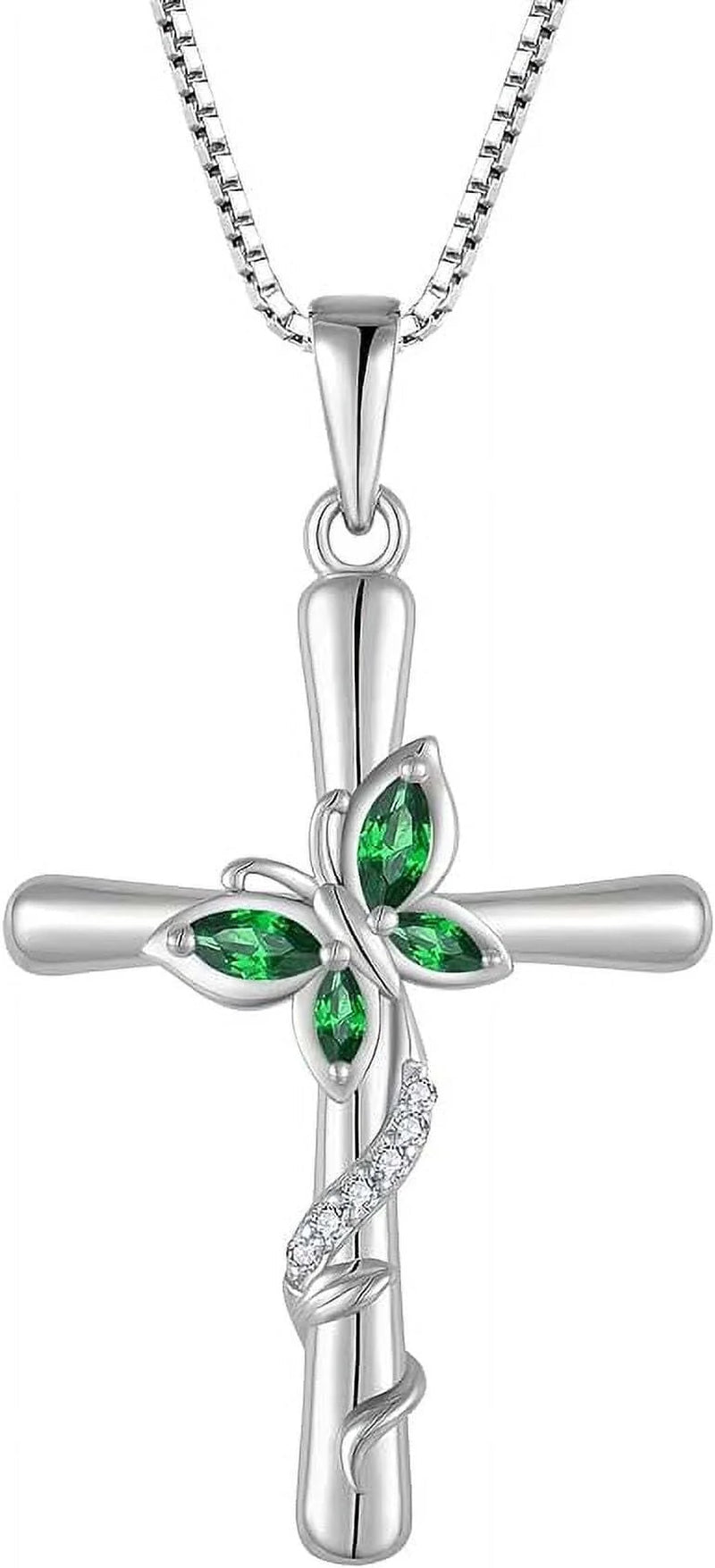 Butterfly and Cross Necklace 925 Sterling Silver Cubic Zirconia Jewelry Gifts for Women
